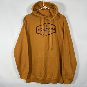 Volcom Hoodie Sweatshirt Mens Size XL Orange True To This Graphic Drawstring Y2K
